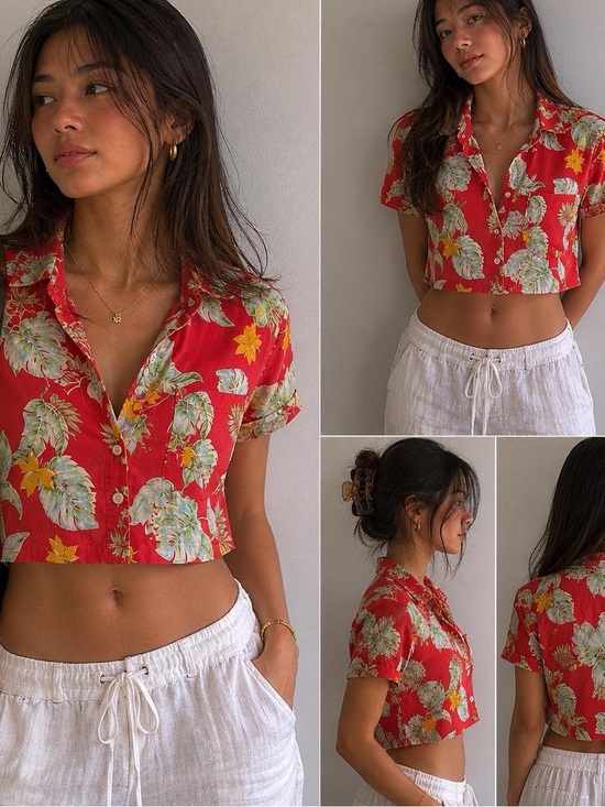 Forever 21 Tops - NWT Forever 21 Red Tropical Floral Hawaiian Button-Down Shirt